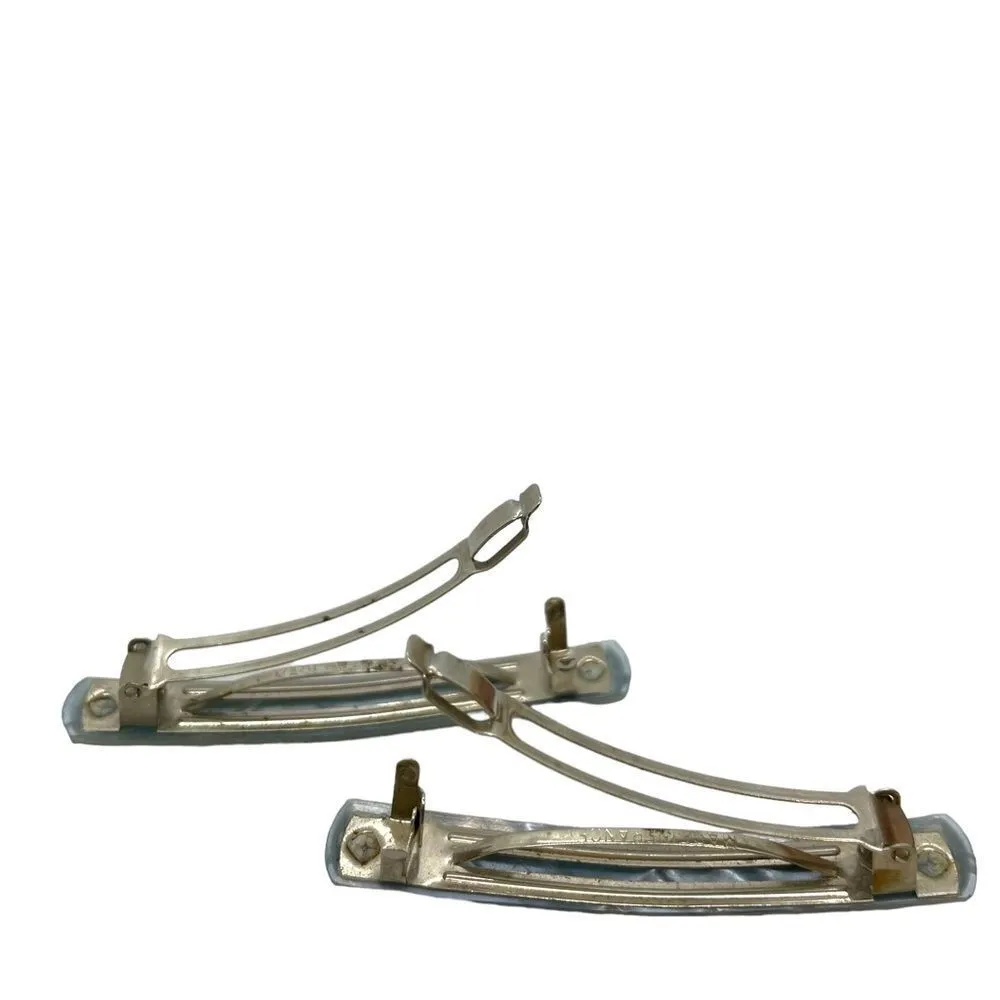 Vintage 1950s Lucite Plaid Hair Barrette Set Baby Blue - Image 5