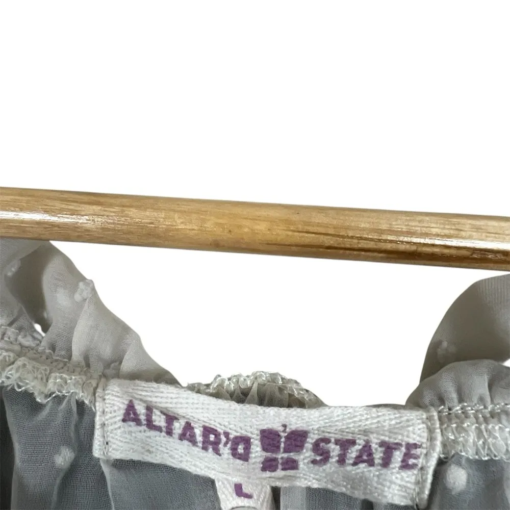 Altar’d State Blouse Womens L White Sheer Black Lace Swiss Dot Coquette Peasant - Image 5