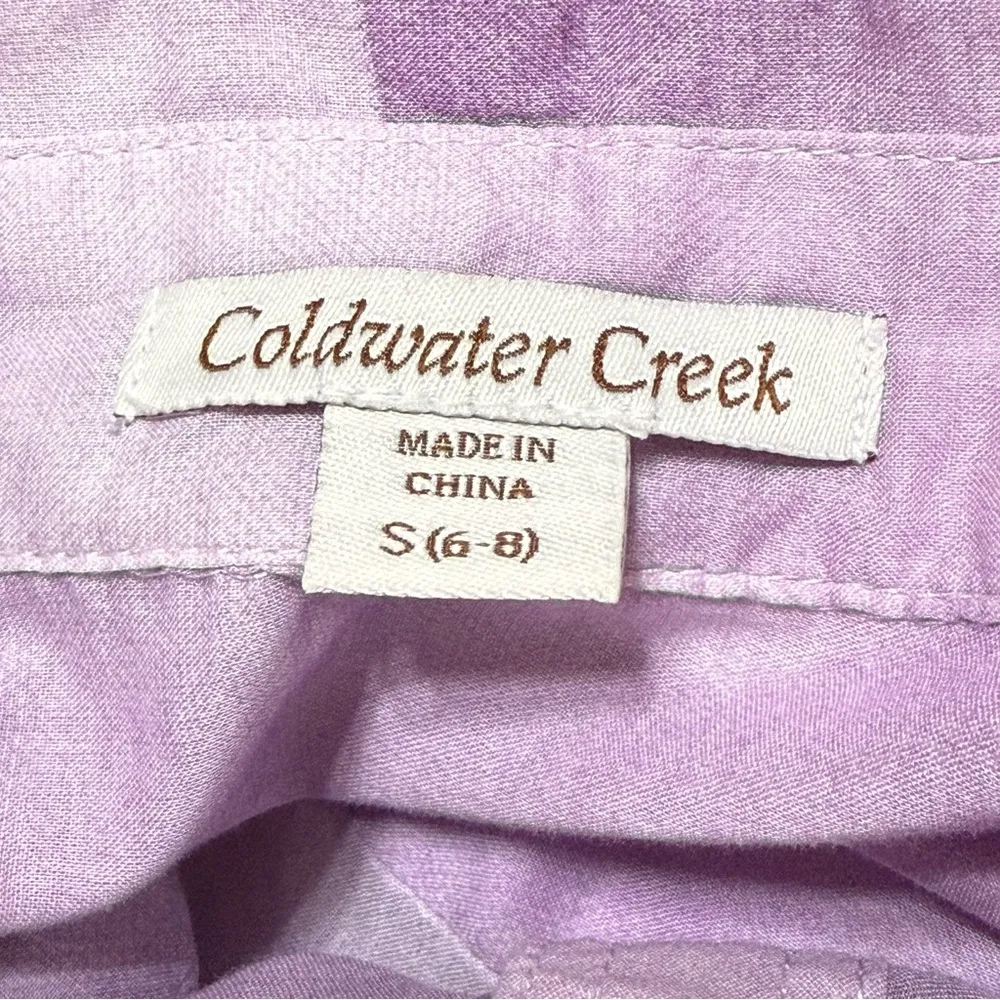 Coldwater Creek Purple Plaid Button-Up Tunic Blouse Cotton Semi Sheer Small - Image 4