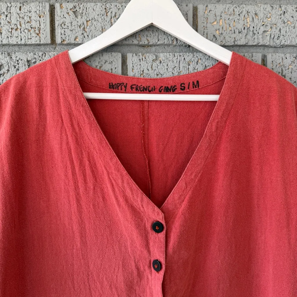 Happy French Gang Natural Texture Jumpsuit S/M LagenLook Boho Romper Orange - Image 2