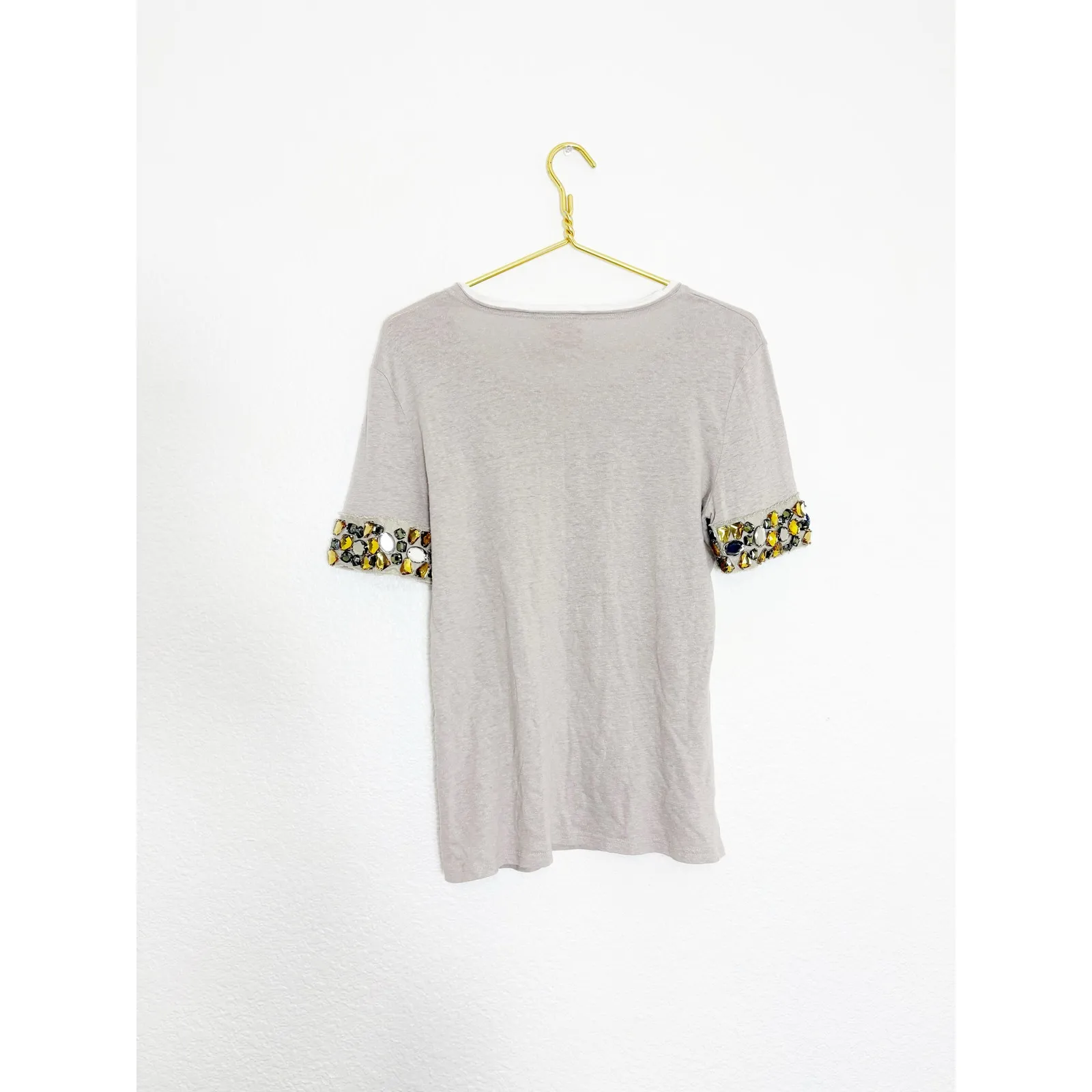 Tory Burch Hemp Cotton Jeweled Short Sleeve Size Large Beaded Cuff Lightweight - Image 10