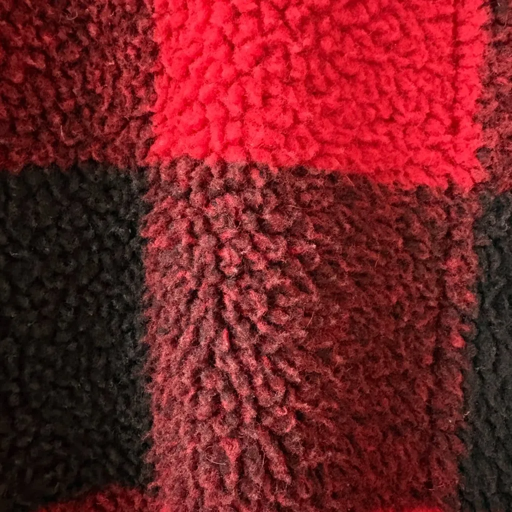 Old Navy buffalo plaid check red black cozy women's sherpa jacket size small - Image 2