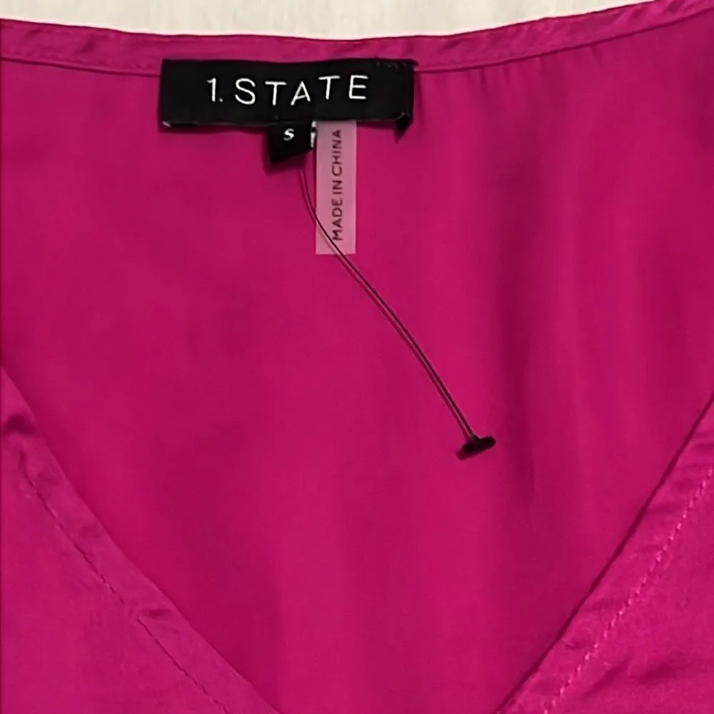 NEW 1.State Balloon‎ Sleve Hot Pink Apron Waist Blouse Size S - Image 8
