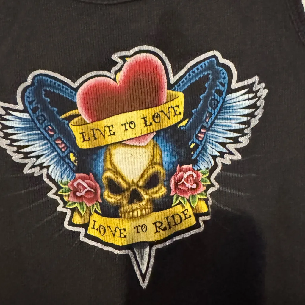 Vintage cedar point fair tank top live to love love to ride heart skull shirt xl Black - Image 3