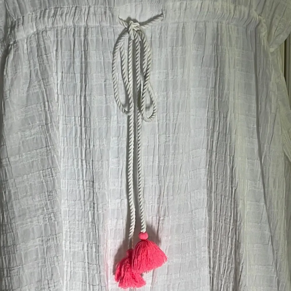 aerie White Striped Oversized Drawstring Beach/Pool V-Neck Coverup w/ Slits-XS-S - Image 6