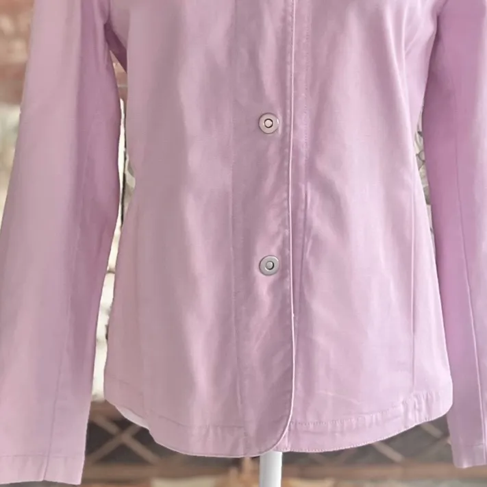 Eileen Fisher Jacket Denim Twill Purple Lavendar Round Neck S Fitted Chic Office - Image 3