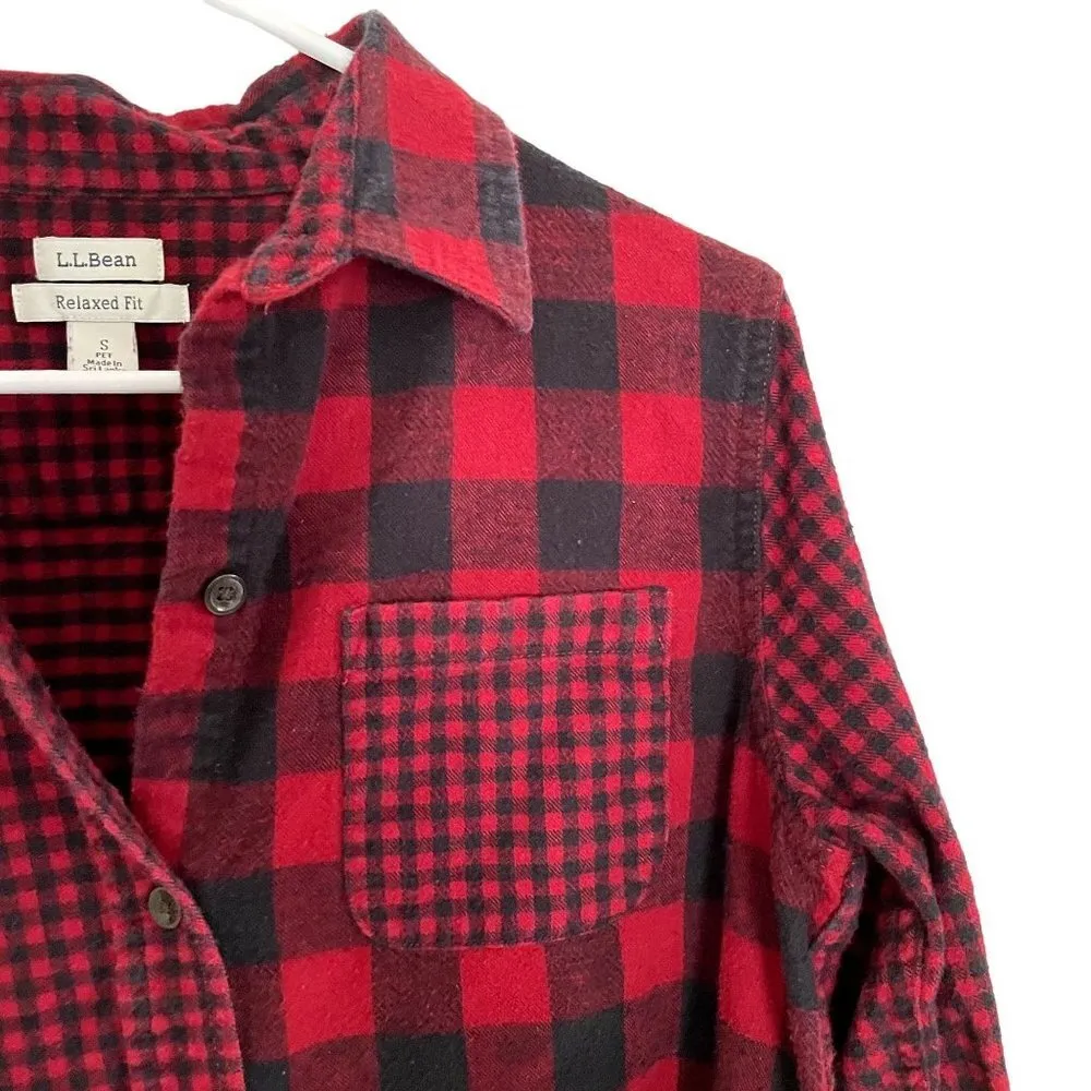 L.L.Bean relaxed fit cotton black and red checkered button down flannel top - Image 2