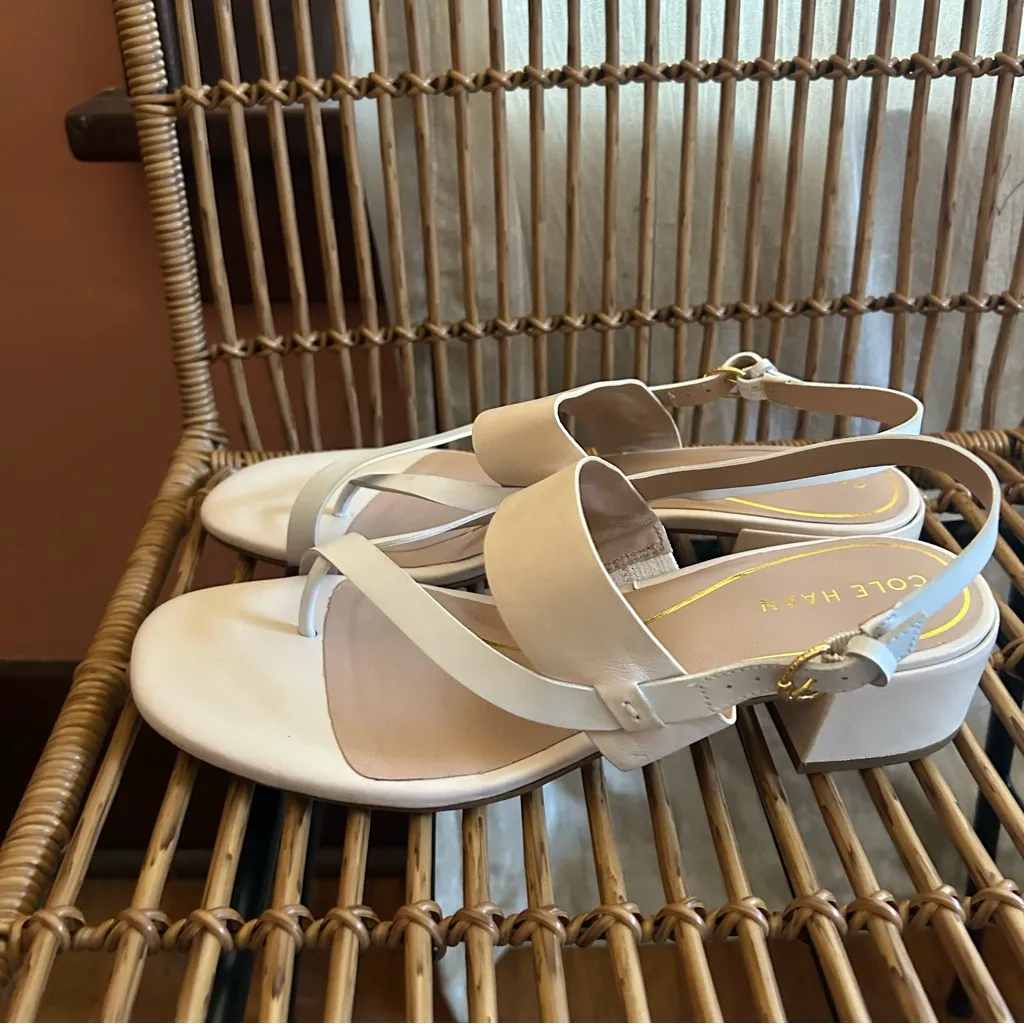 Cole Haan Anica Lux Slingback Sandals Block‎ Heel Nude Tan White NEW Size 10B - Image 4