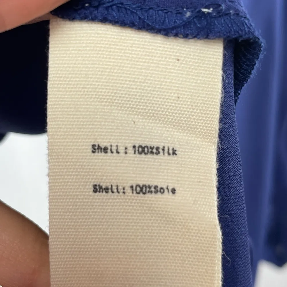 L'AGENCE Silk Long Sleeve V-Neck Knotted Blouse in Blue Size Extra Small‎ - Image 6