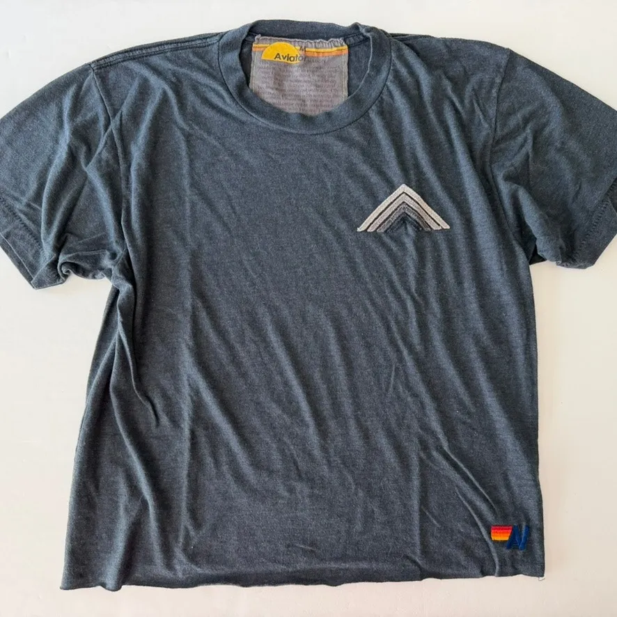 Aviator Nation Boyfriend Tee Mountain Stitch Deep Blue Size Medium Raw Hem Crop - Image 1