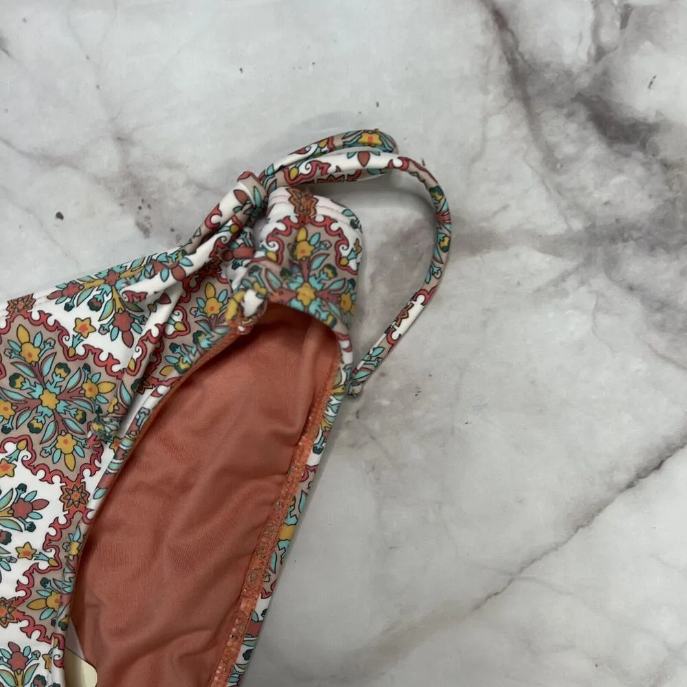 O'Neill Juniors Mina Alexa Tile Printed Bikini Bottoms XS Side Tie White New - Image 3