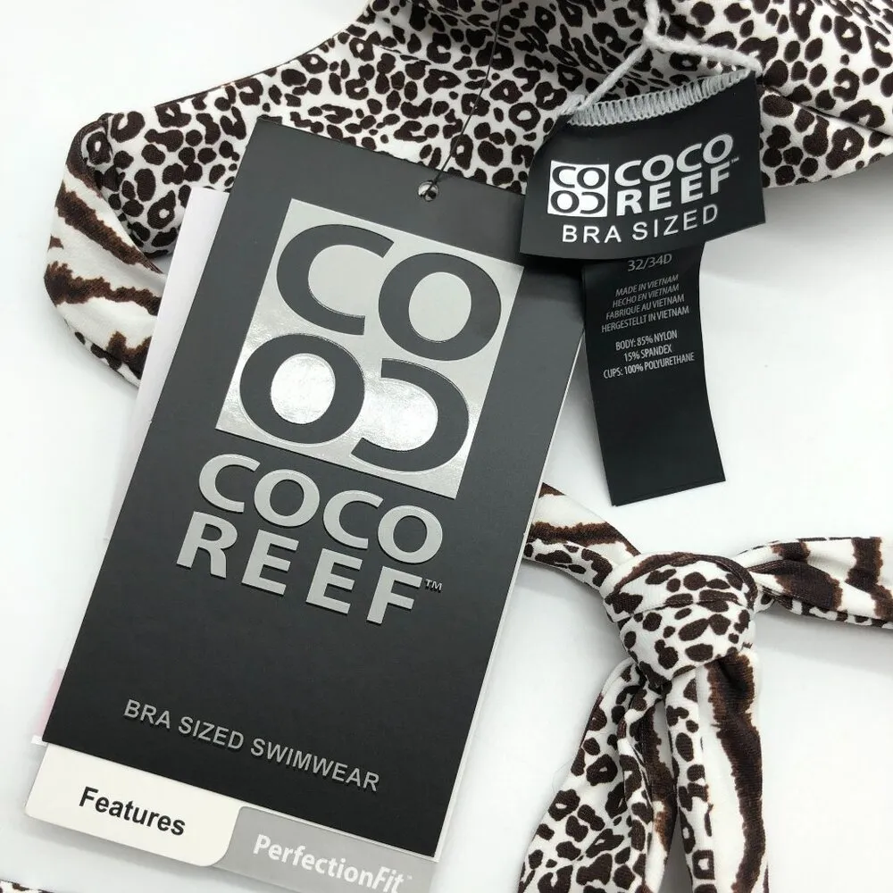 Coco Reef Bikini Top Bra Sized Twist Reversible Underwire Cheetah Brown 32/34D - Image 6