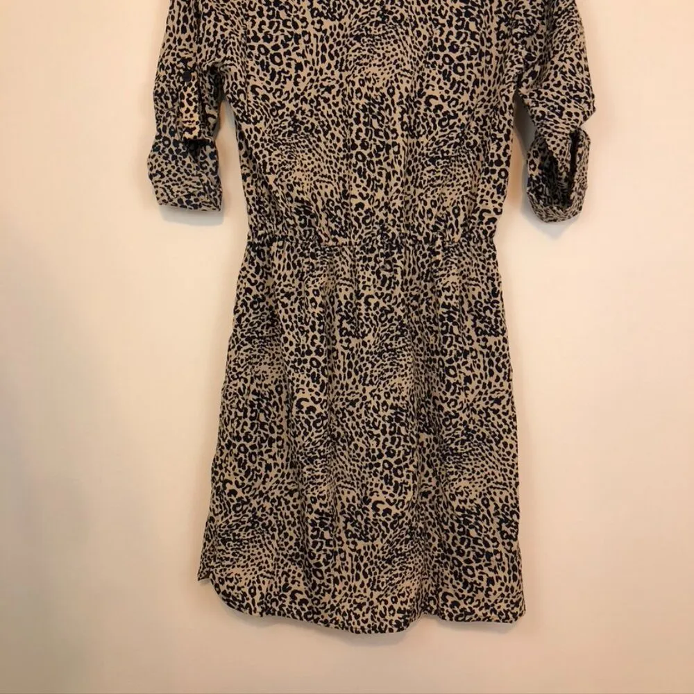 COLLECTIVE CONCEPTS Cream Beige Navy Blue Cheetah Leopard Animal Shirt Dress XS - Image 10