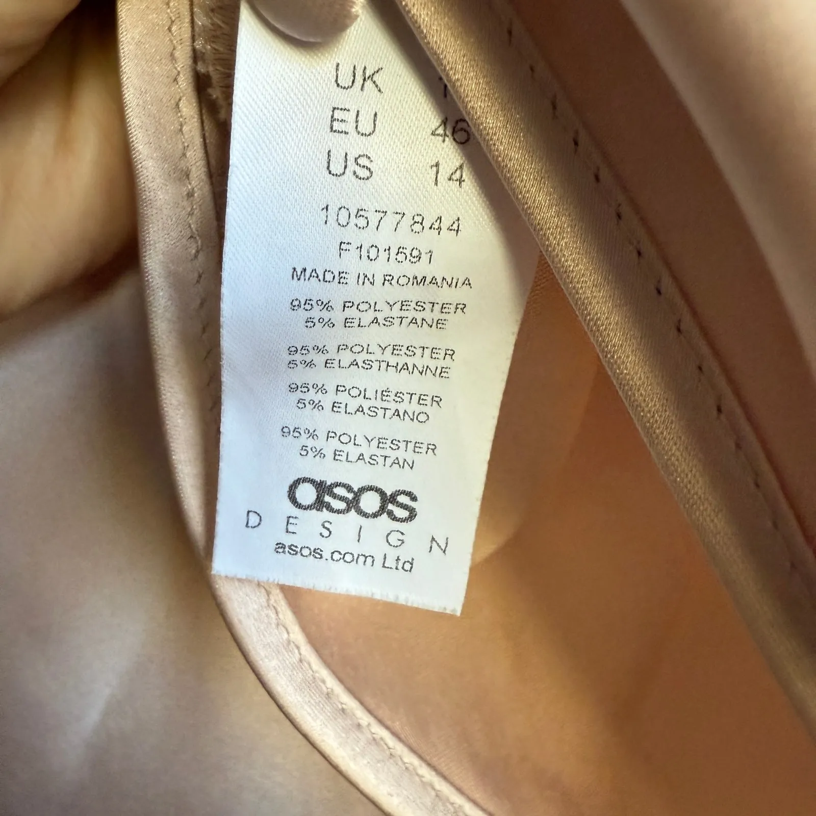 ASOS Design Satin Crop Top‎ pink satin soft girl Long Sleeve Blouse Party US 14 Tan - Image 5