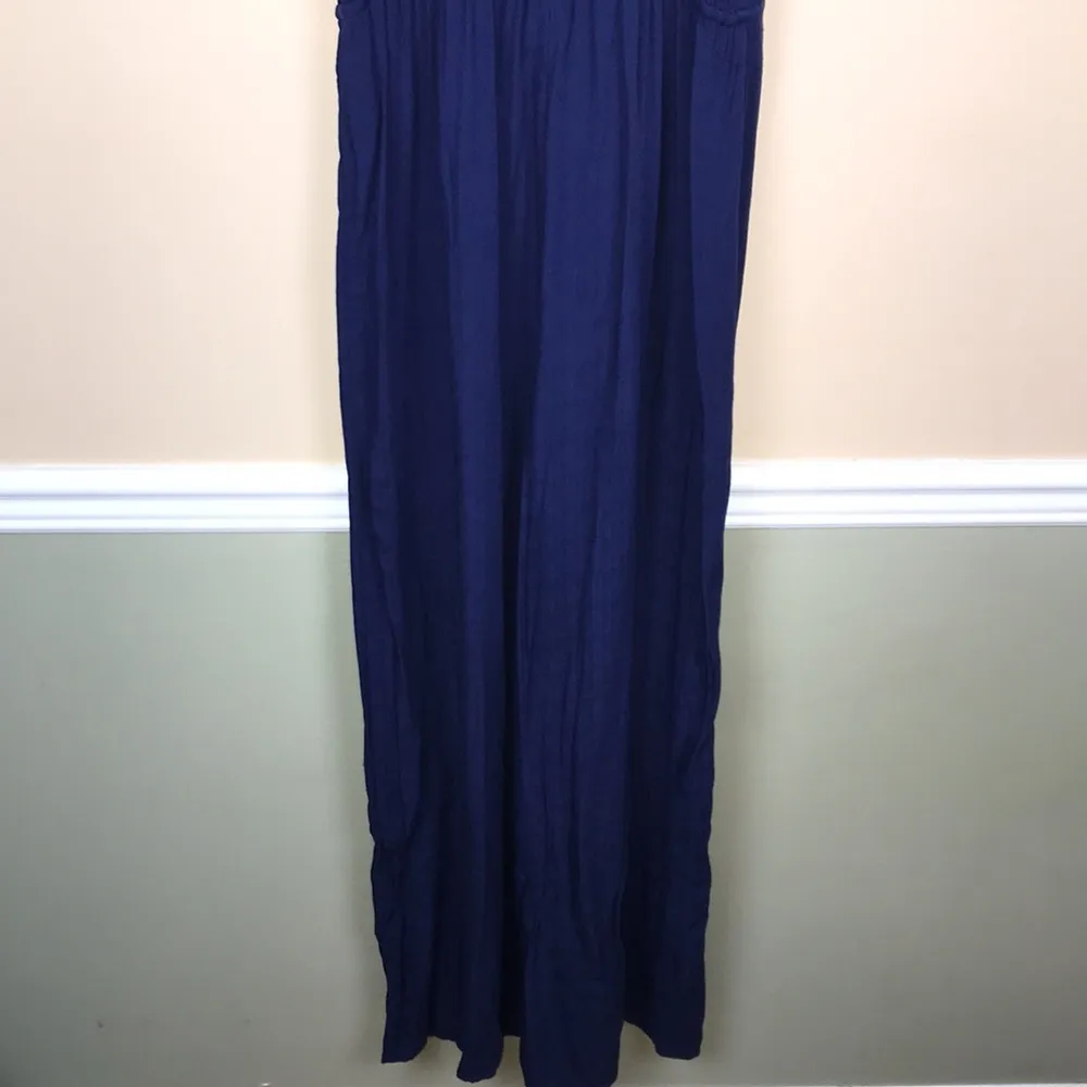 Knox Rose Women’s Floral Embroidered Drawstring Wide Leg Navy Blue Tank Jumpsuit - Image 8