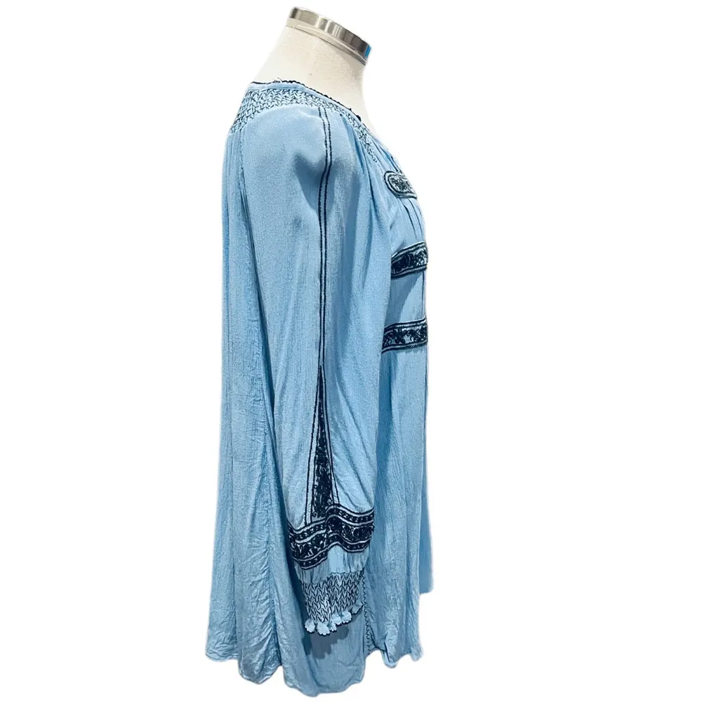 FREE PEOPLE Wind Willow Mini Dress River Skies Blue Size Small - Image 7