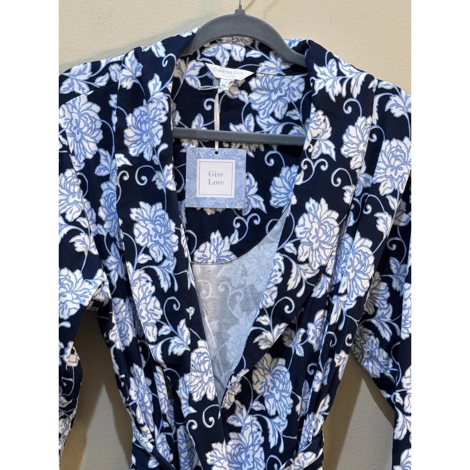 Charter Club Women Cotton French‎ Floral Belted Robe Blue Size Medium - Image 4