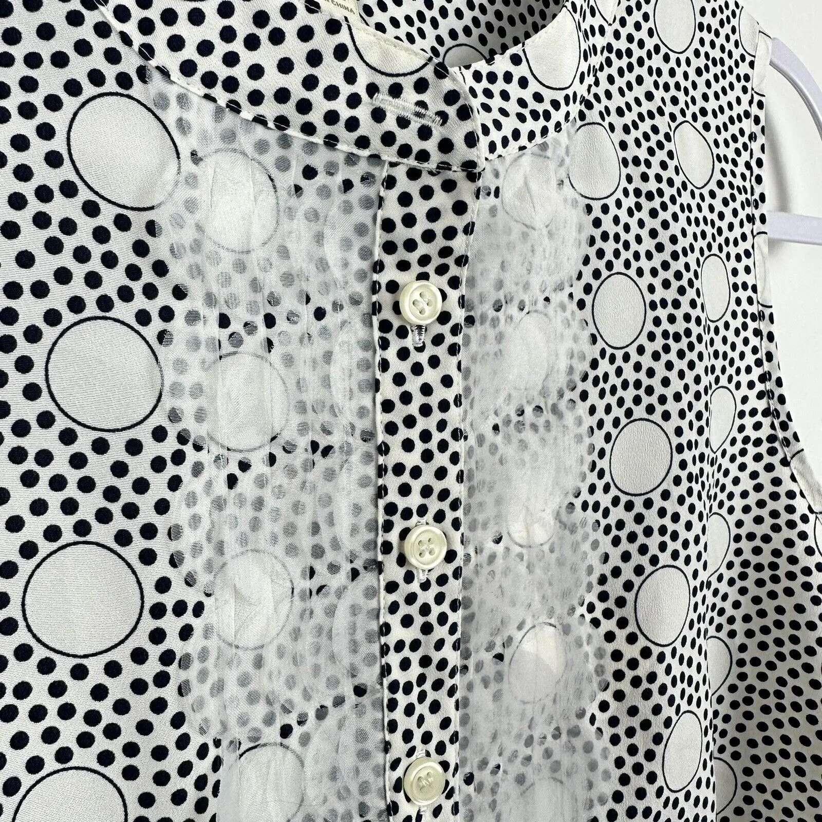 J Crew Women's Sleeveless Scalloped Embellishment White Polka Dots Circles Size 00 - Image 3