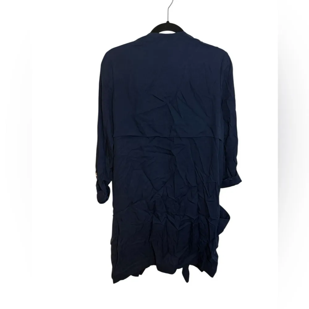 Sisley Navy Blue Lyocell Drapey Trench Coat Size 4 - Image 2