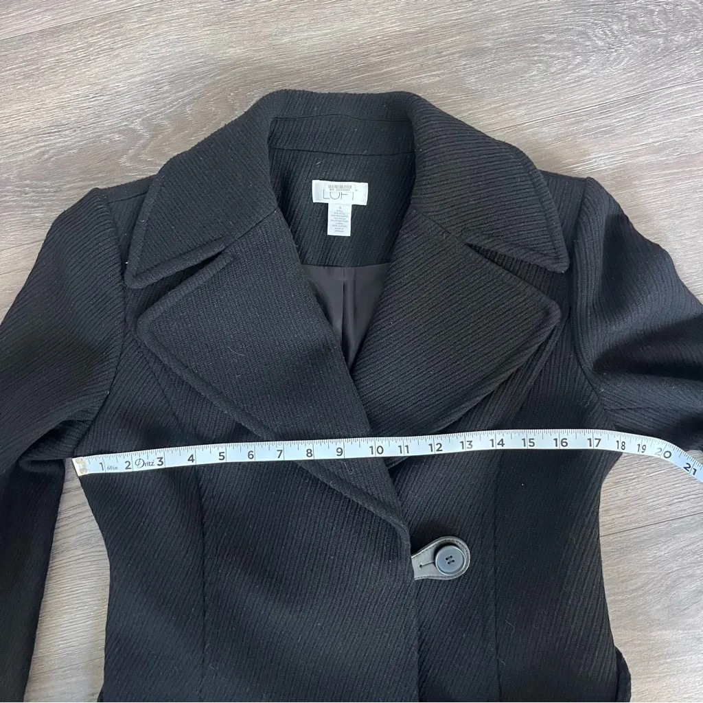 LOFT Ann Taylor Women’s Coat Wool Blend Black Textured Tie Size 4 Mid Length - Image 10