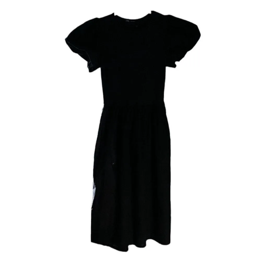 Zara Puff Sleeve Black Midi Dress(Size Medium) - Image 5