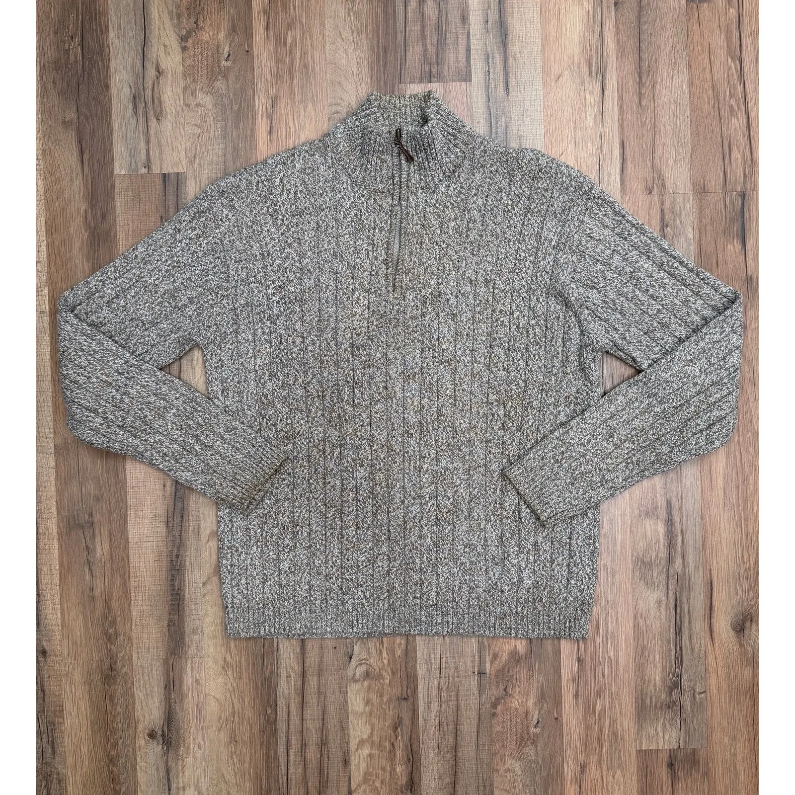 Oscar de la Renta Men's Quarter Zip Ribbed Knit Sweater XXL Beige Brown - Image 1