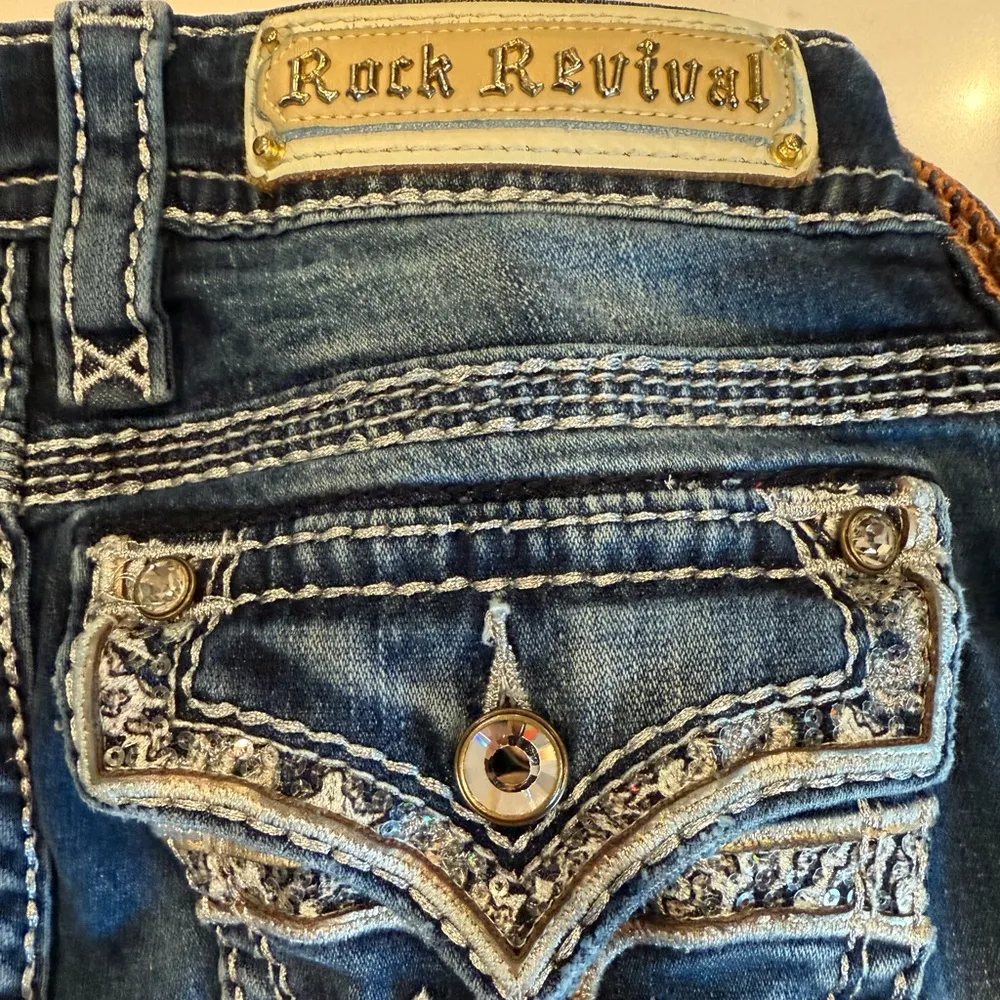Rock Revival Celine Skinny Stretch Jean Bling Sequins Pockets Size 26 - Image 9