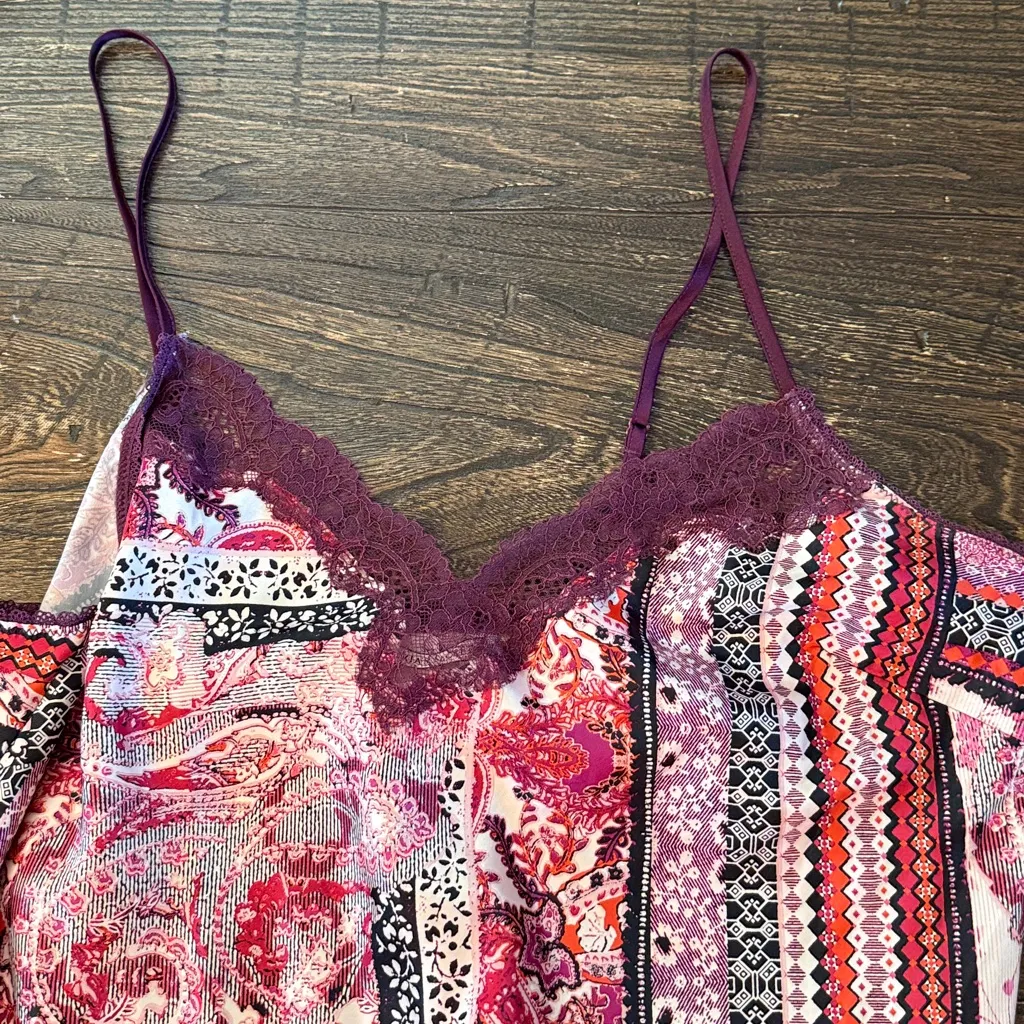 Victoria's Secret Patchwork Satin Robe Chemise Set Burgundy Cream L M/L - Image 5