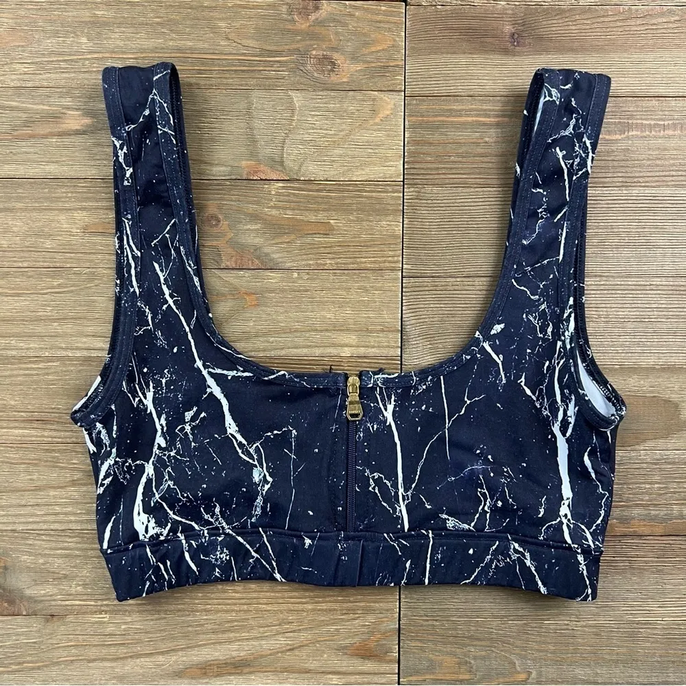 Varley  Beth Sport Bra in Navy Marble - Image 4