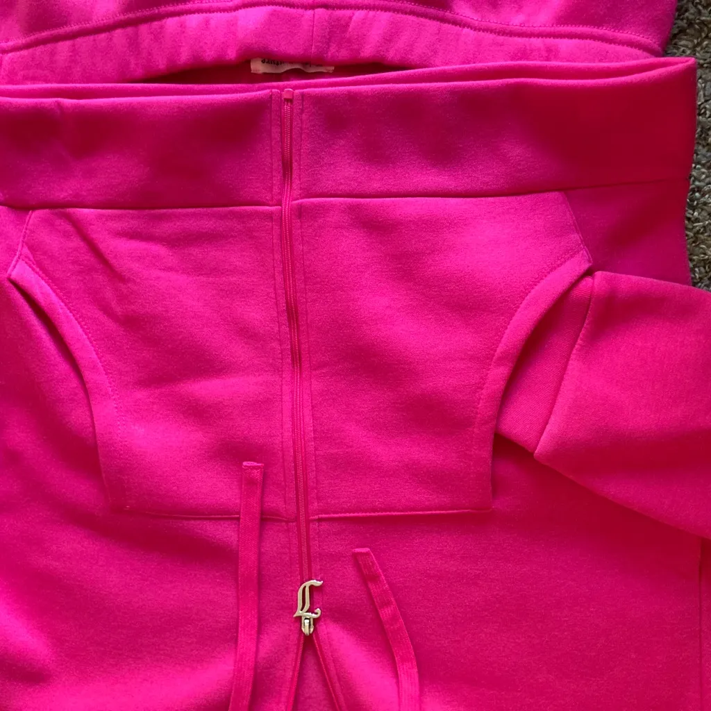 Juicy Couture Vixen Pink Thick Velour Tracksuit Set Zip Hoodie & Joggers NWT M - Image 11