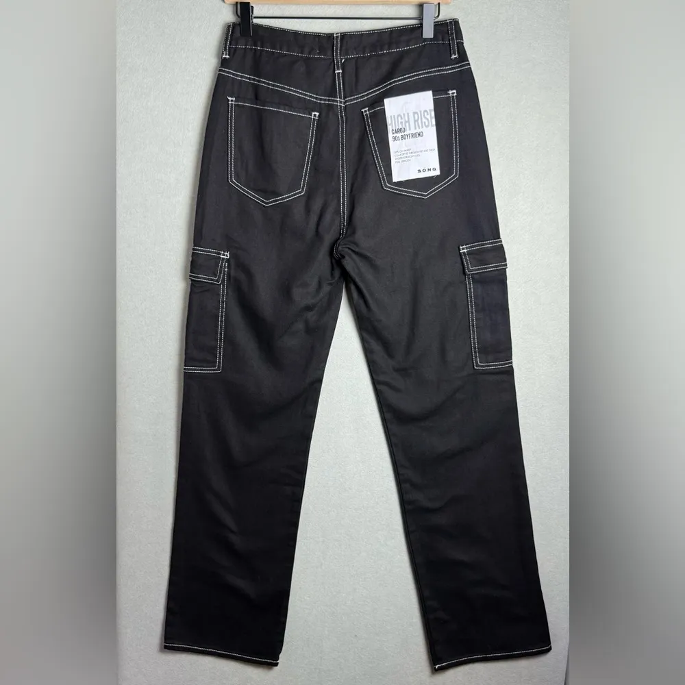 S.O.N.G. Women’s High Rise Carpenter 90’s Boyfriend Cut Pants Black size 7/28 - Image 2