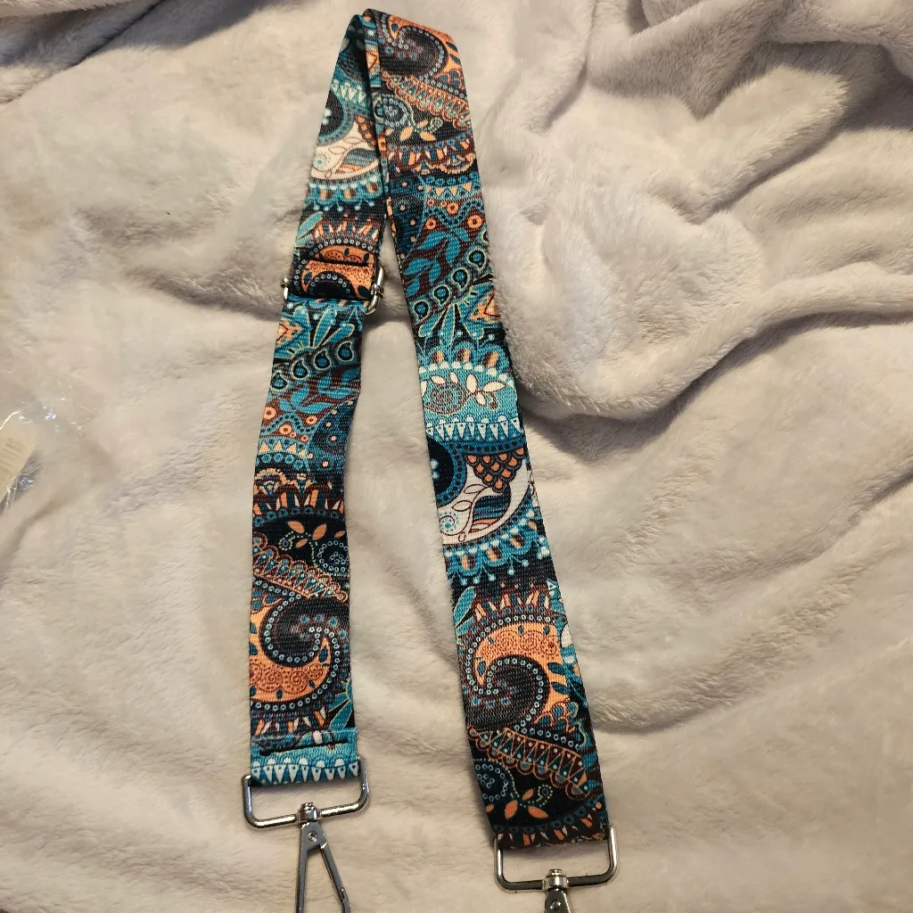 Replacement Guitar Purse Strap In Teal And Peach Boho Paisley Pattern Blue - Image 5