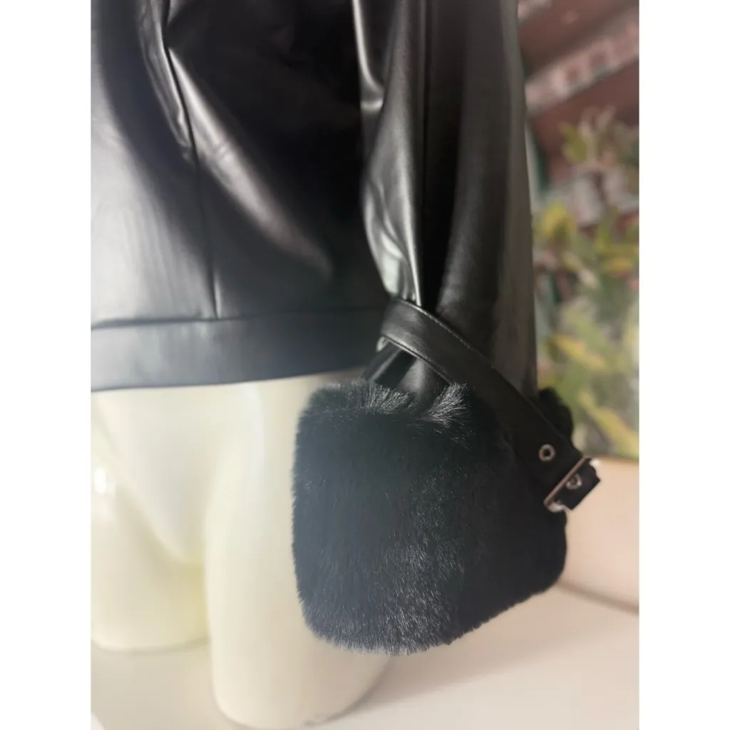 Savage Love Black Faux Leather Jacket Faux Fur Shawl Collar Zip Up XL - Image 8