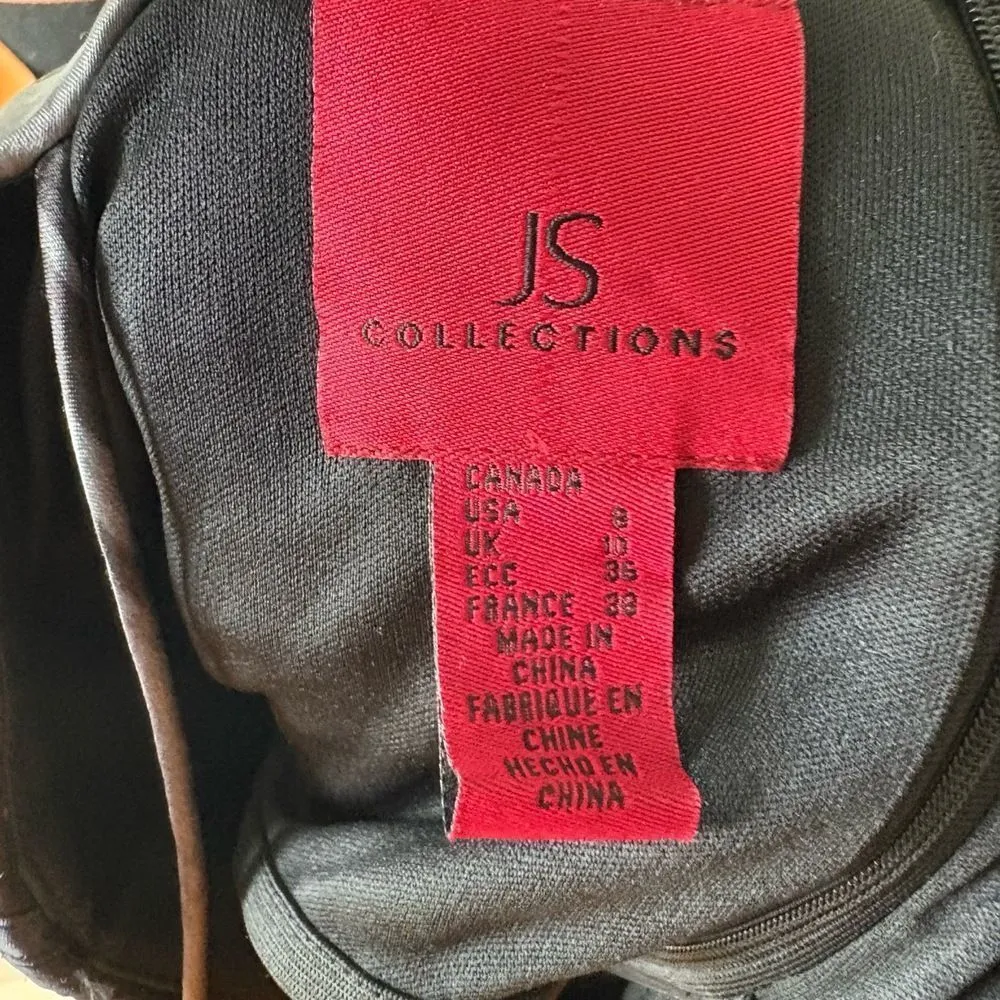 JS Collections Dress Size 8 Black Cocktail Spaghetti Straps Ruched Sleek Modern - Image 3