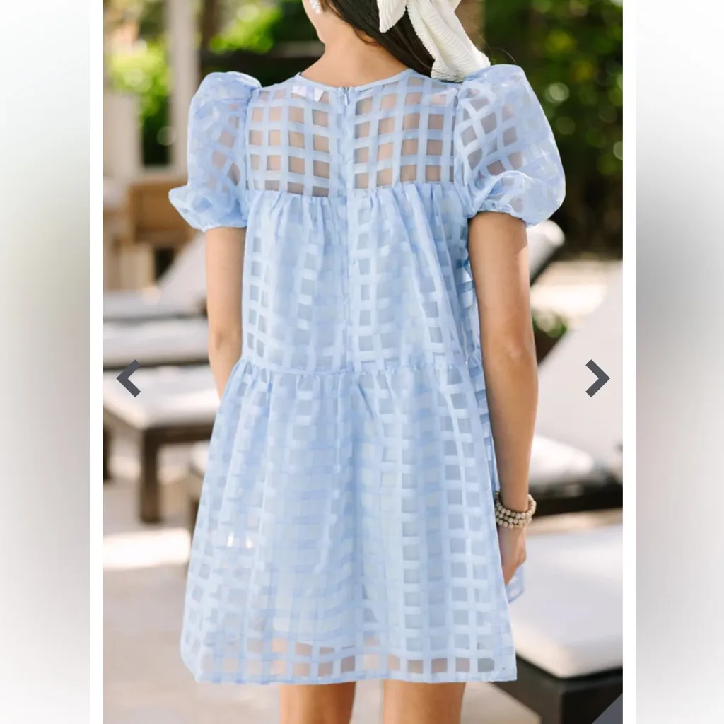 Shop The Mint All My Life Light Blue Textured Babydoll Mini Dress Medium - Image 2