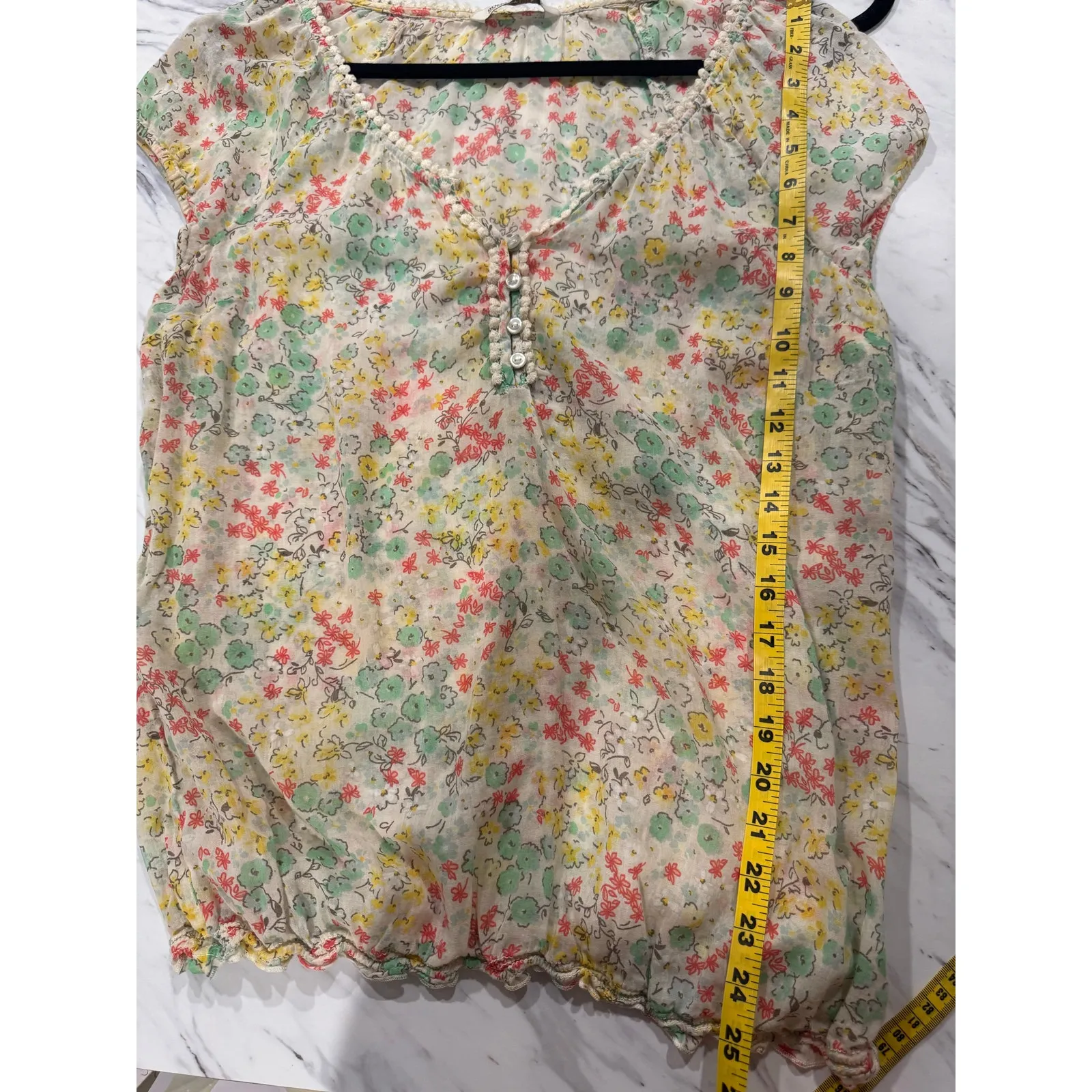 Old Navy Floral Boho Peasant Top Women’s L Tall Sheer Cap Sleeve cottagecore - Image 3