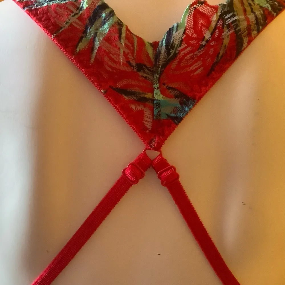 PINK Victoria’s secret date push up lace red tropical padded bralette bra small - Image 4