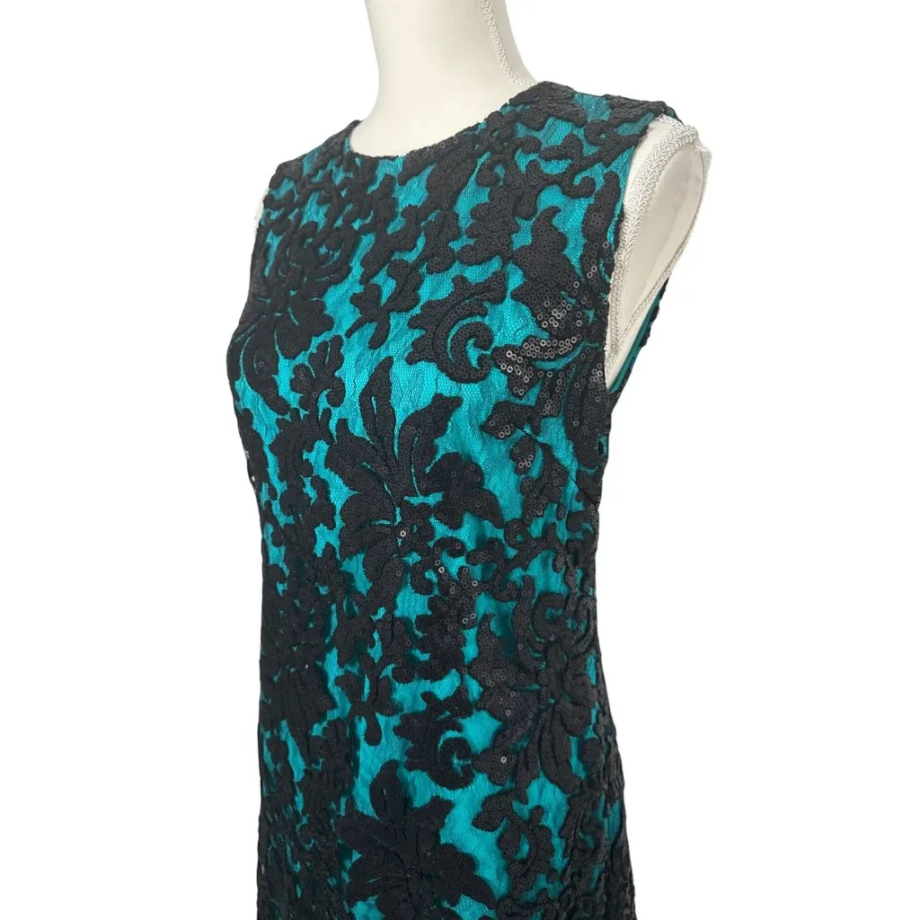 DIANE VON FURSTENBERG Jade Black Floral Sequin Shift Dress Size 6 NEW NWOT - Image 2