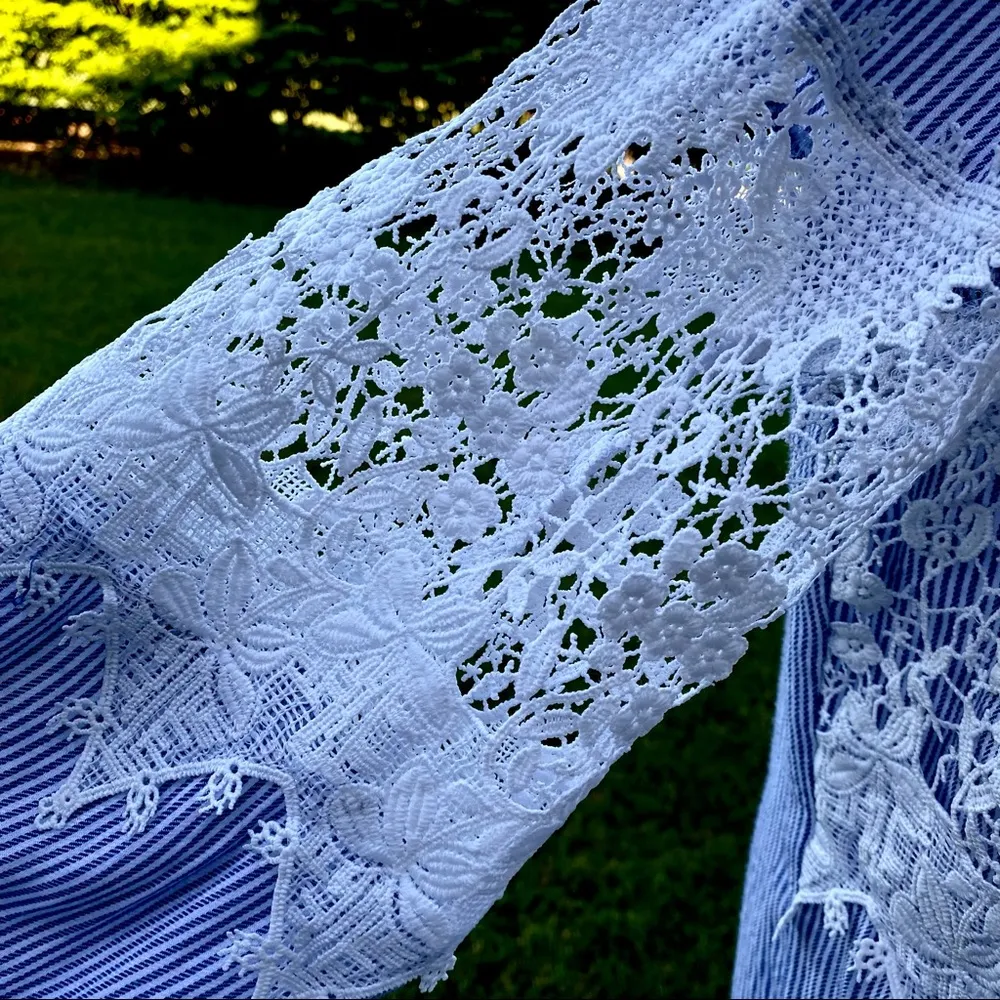 Soho Jeans Stripes & Lace Blouse White - Image 12