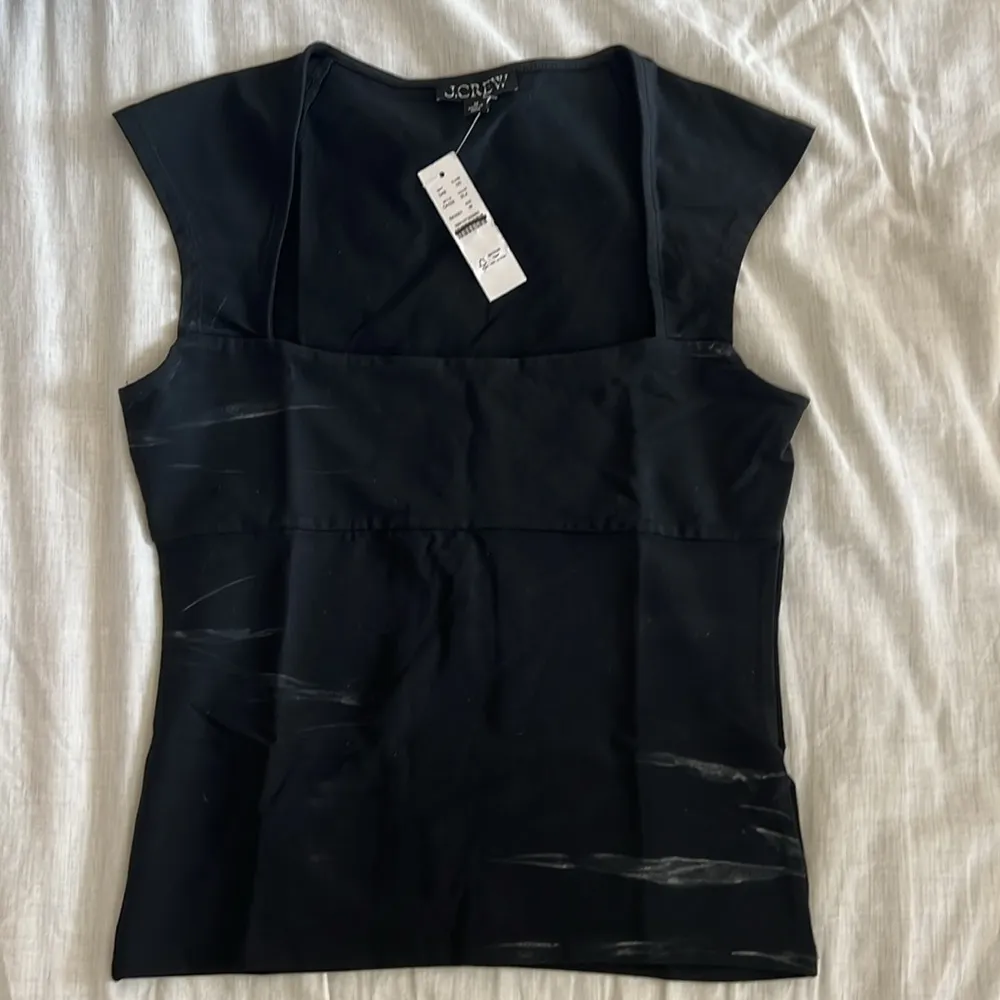 J.Crew  Squareneck cap-sleeve top in stretch cotton blend black Size Medium - Image 4