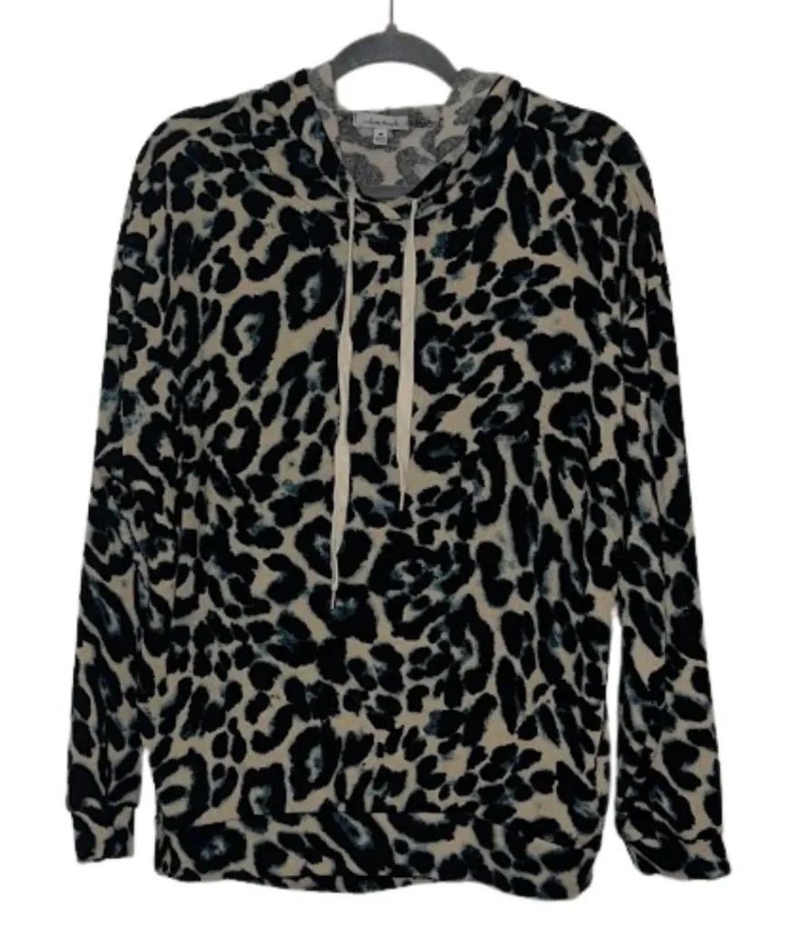 White Birch ANIMAL PRINT LIGHT PULLOVER SWEATER WITH HOOD MEDIUM - Image 1