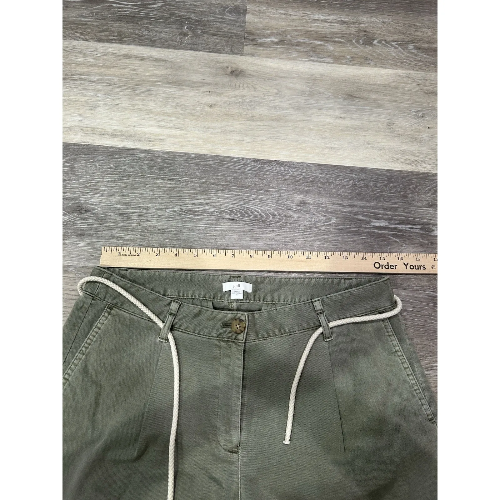 J Jill‎ Jjill Rope Belt Belted Chino Shorts Mid Rise 7" 7 Inch Inseam Size 8 Green - Image 4