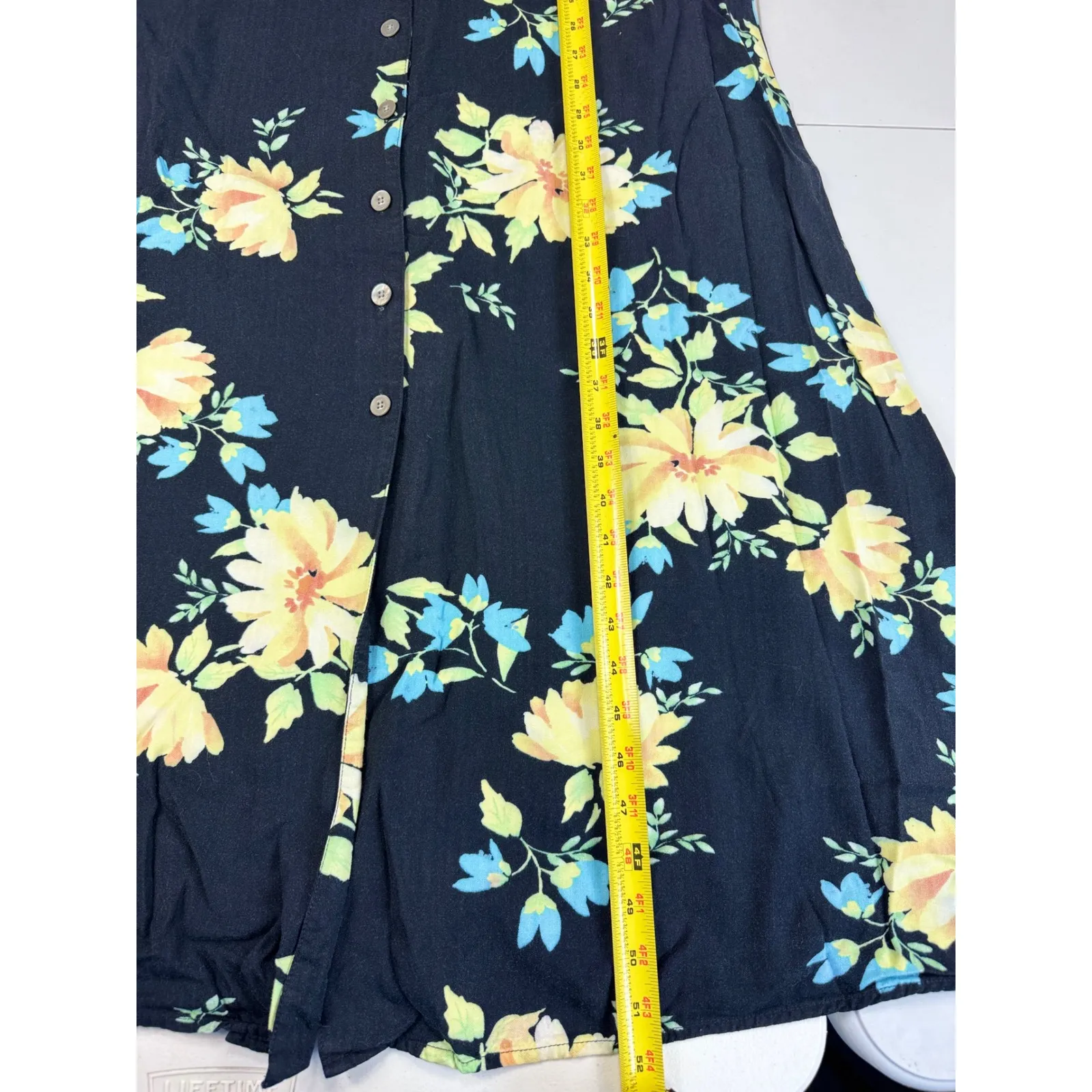 Original Island Sports Floral Sleeveless Button Down Maxi Dress Size 14 Rayon Black - Image 5