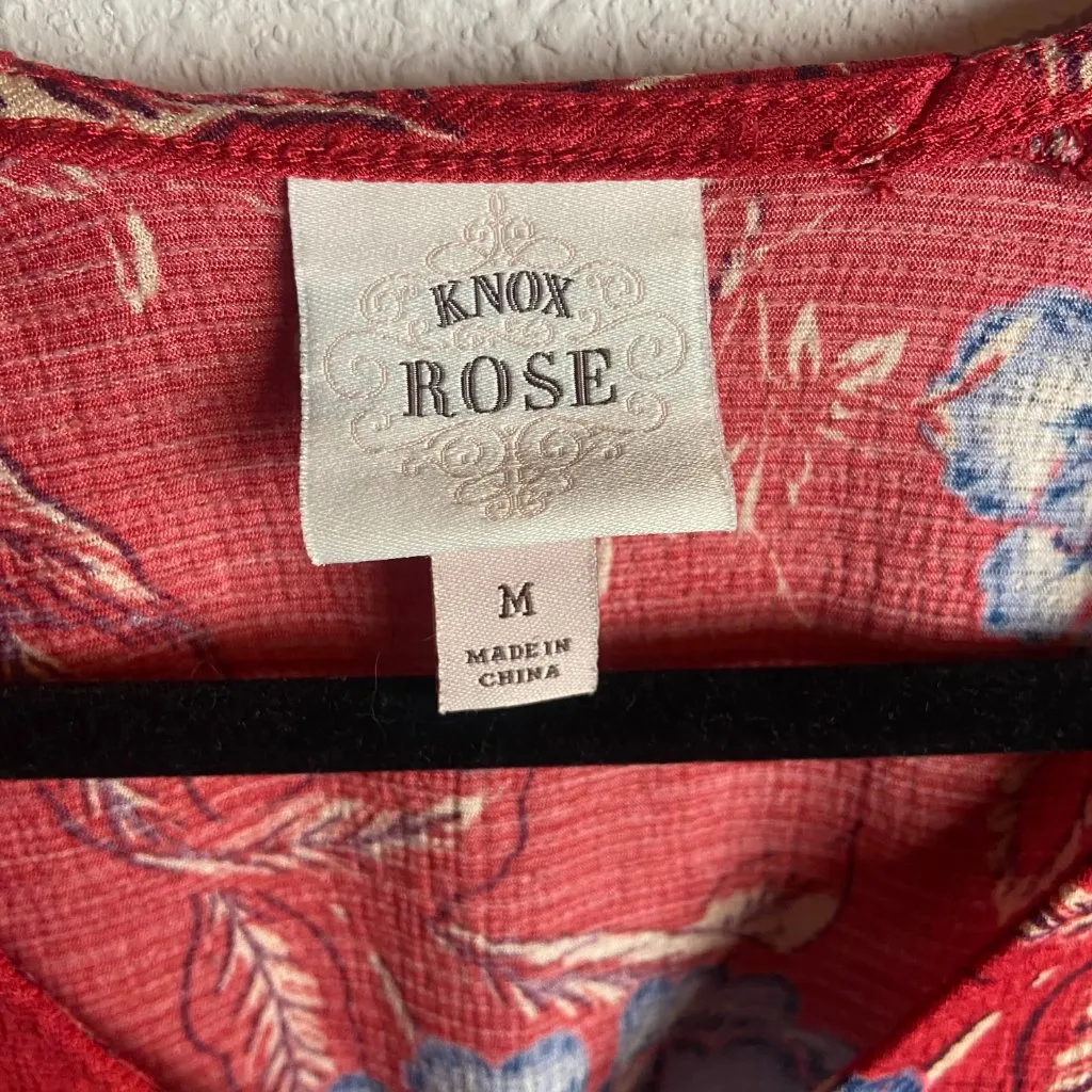 Knox Rose Size Medium Floral Tank Top Blouse Red Blue Boho Tassel Tie Textured - Image 4