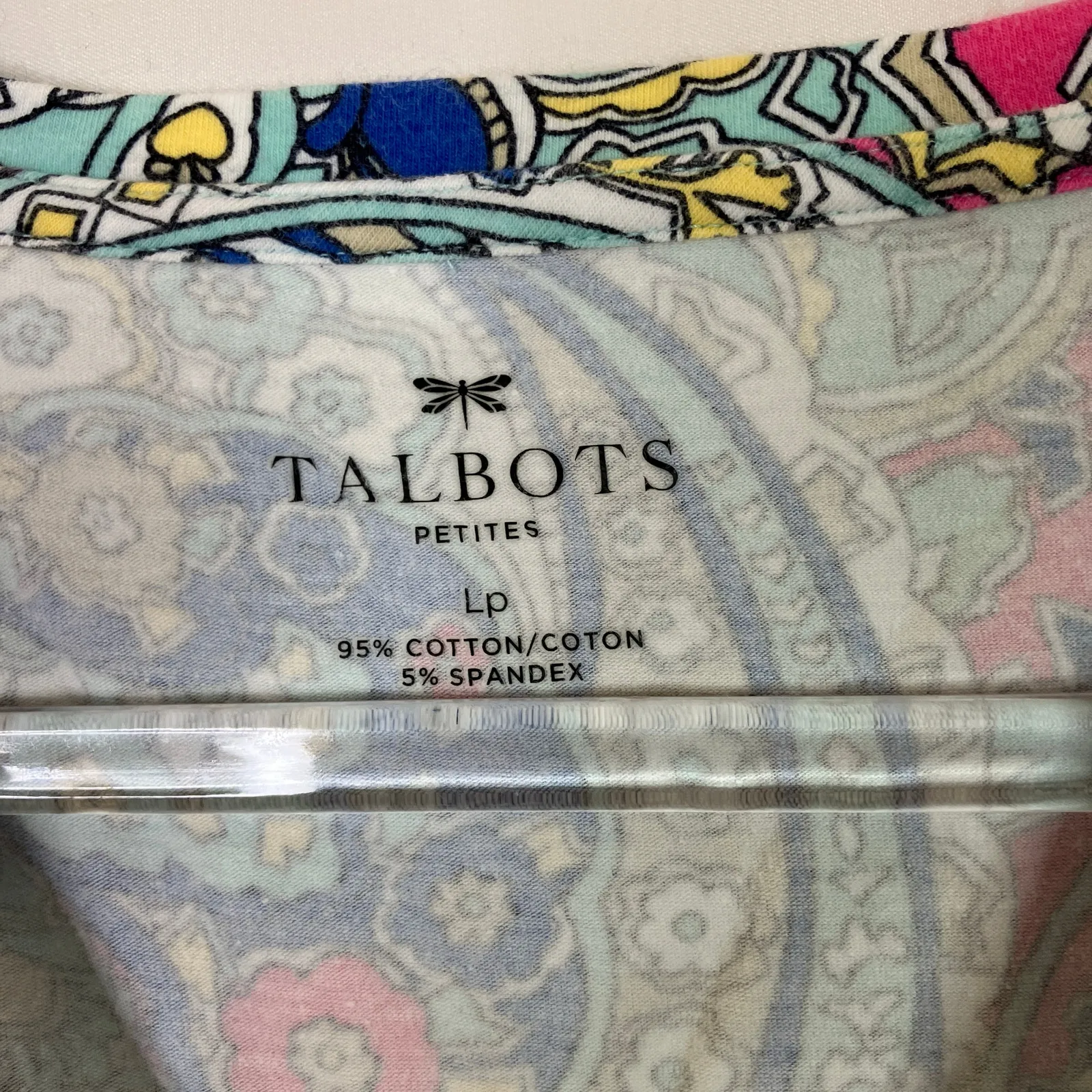 Talbots | 3/4 Sleeve Tee Shirt Paisley Floral Bateau Neckline Cotton Womens LP - Image 3