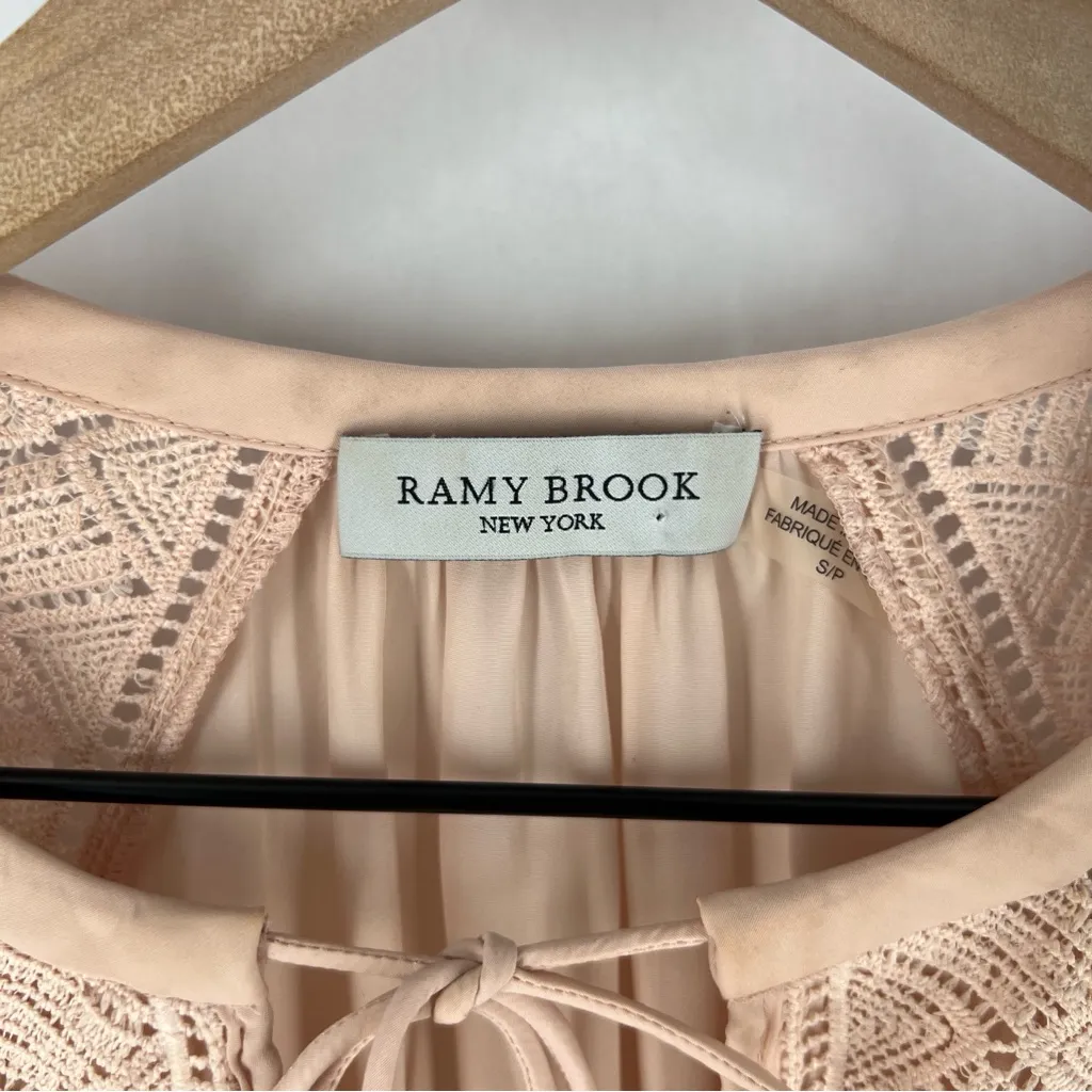 Ramy Brook Winnie Lace Panel Blouse Long Sleeve Tassel Tie Neck Ballet Pink - Image 3