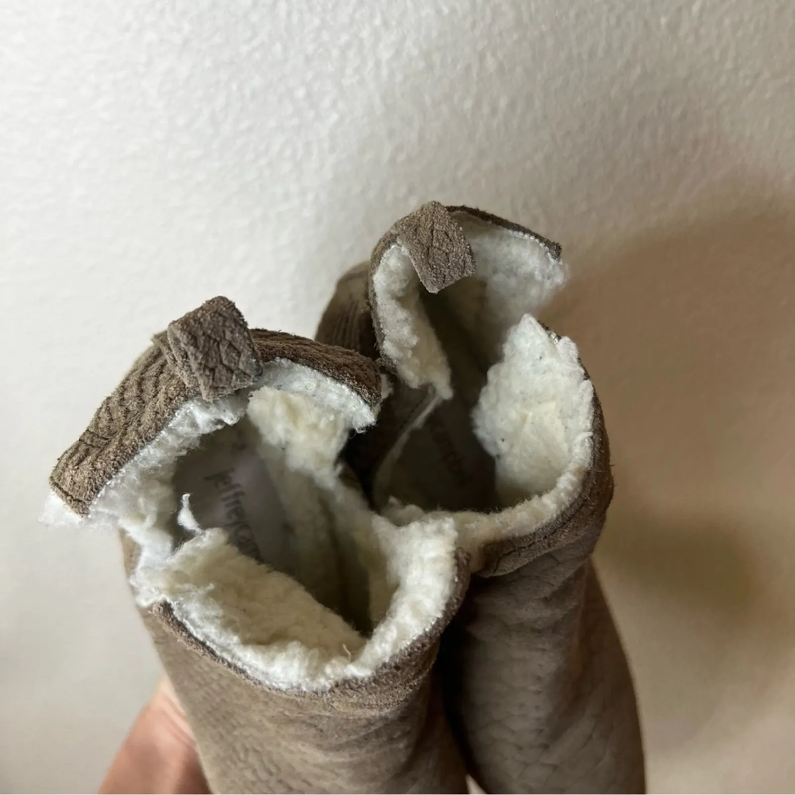 Jeffrey Campbell Orwell taupe textured Sherpa lined heeled booties boots 7 - Image 7