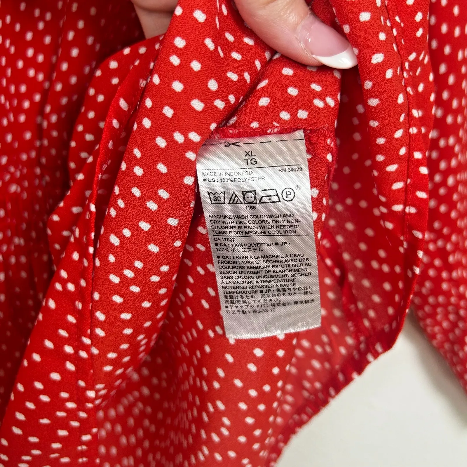 Banana Republic Peplum Top Blouse Shirt Long Sleeve Smock Waist Red Polka Dot XL - Image 6