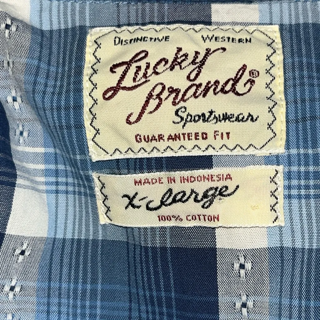 Lucky Brand Shirts Women Size XL Stud Closure Blue Check Country - Image 5