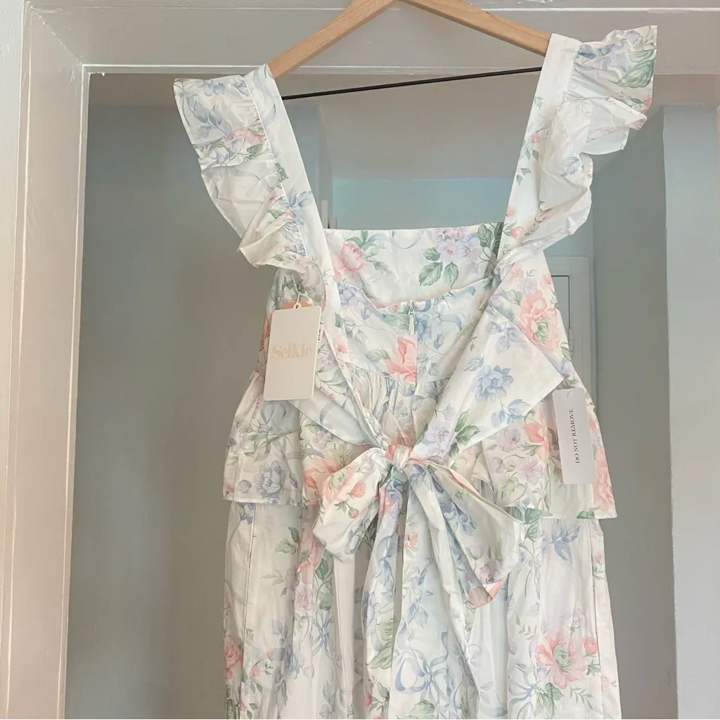 Selkie The Weekender Free People Floral Ruffle Jumpsuit Medium NEW White - Image 8